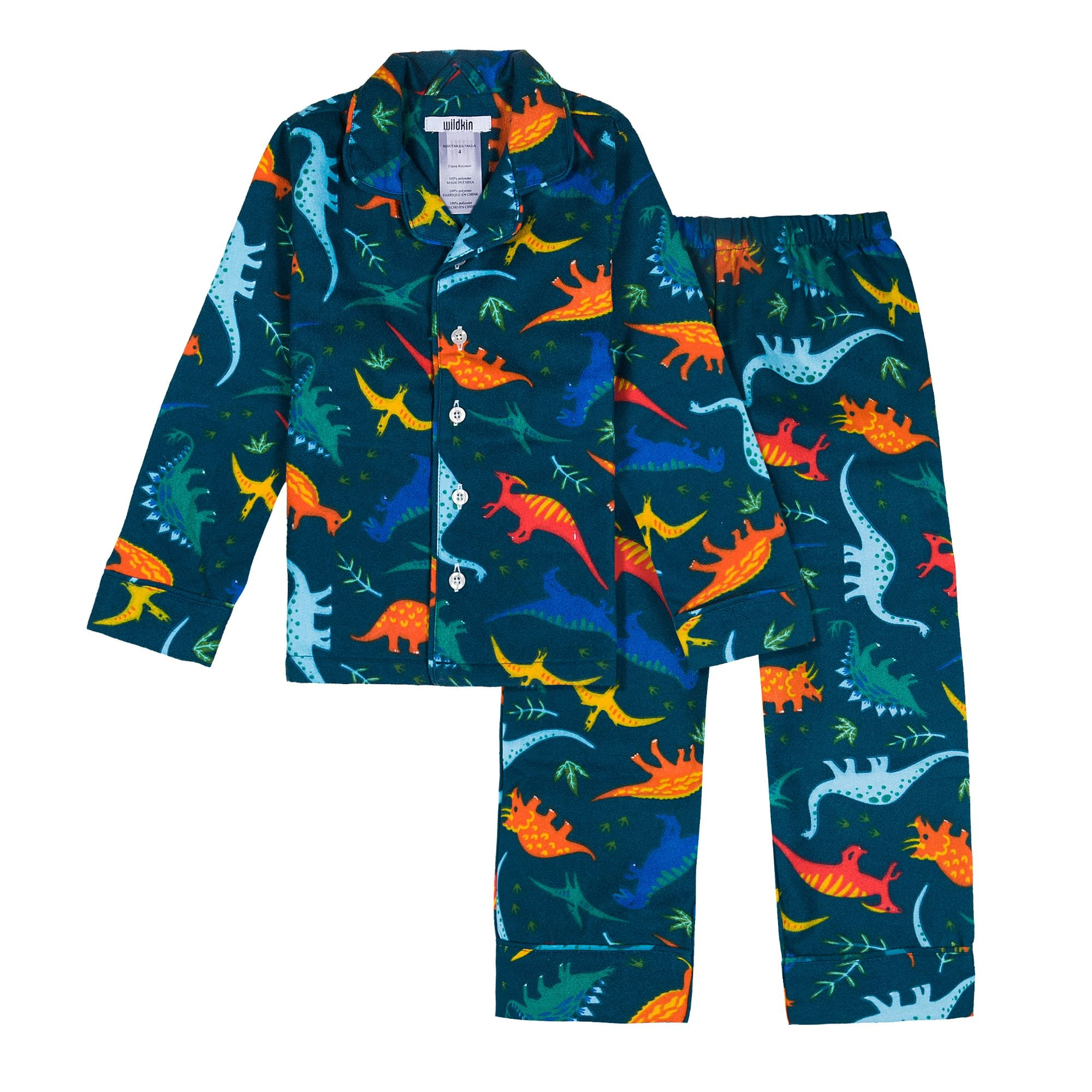Wildkin Kids Flannel Button Down Pajamas for Boys and Girls (Jurassic Dinosaurs, Size 3T)
